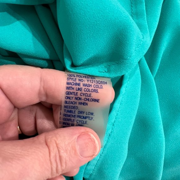 Peter Nygard Turquoise 3/4 Sleeve Button Down Blouse with Tie Waist Size 10 - Picture 12 of 12
